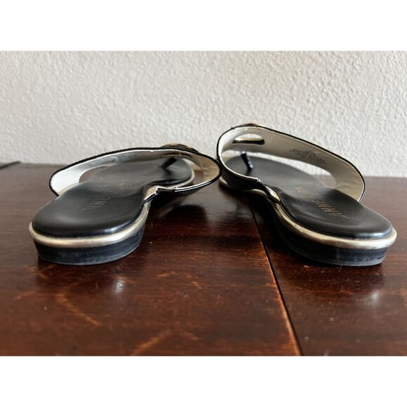 Anne Klein Thong Sandals Womens 7.5M Black Silver Leather Slip On - Picture 4 of 7